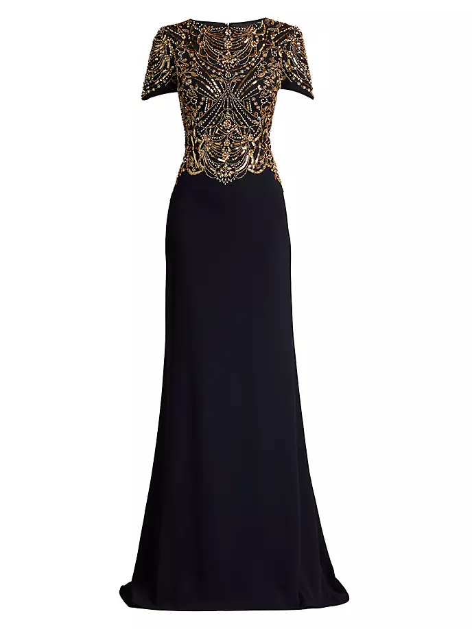 

Платье из крепа с пайетками Tadashi Shoji, черный