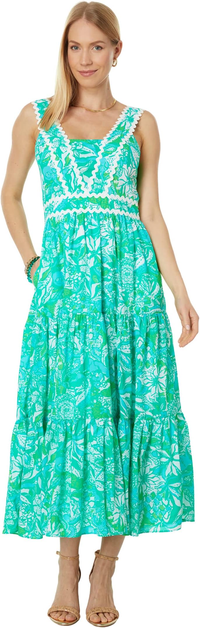 

Хлопковое платье миди Pollie Lilly Pulitzer, цвет Botanical Green Safari Sangria