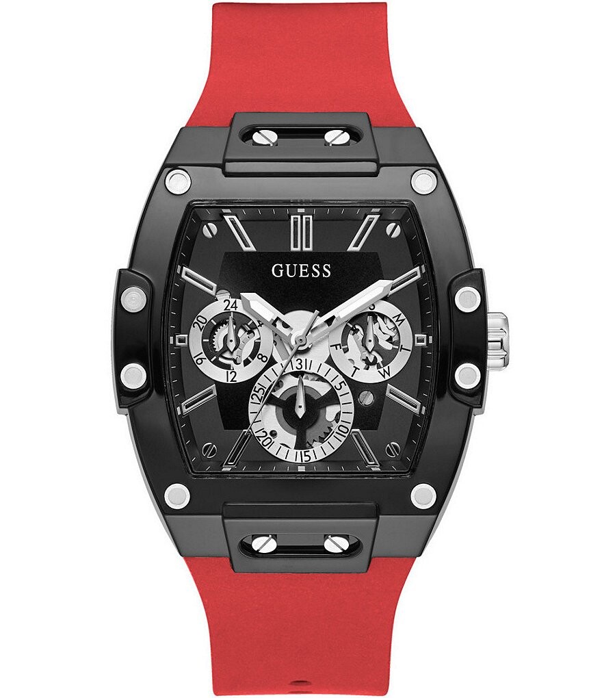 

Мужские черные и красные силиконовые многофункциональные часы Guess, красный