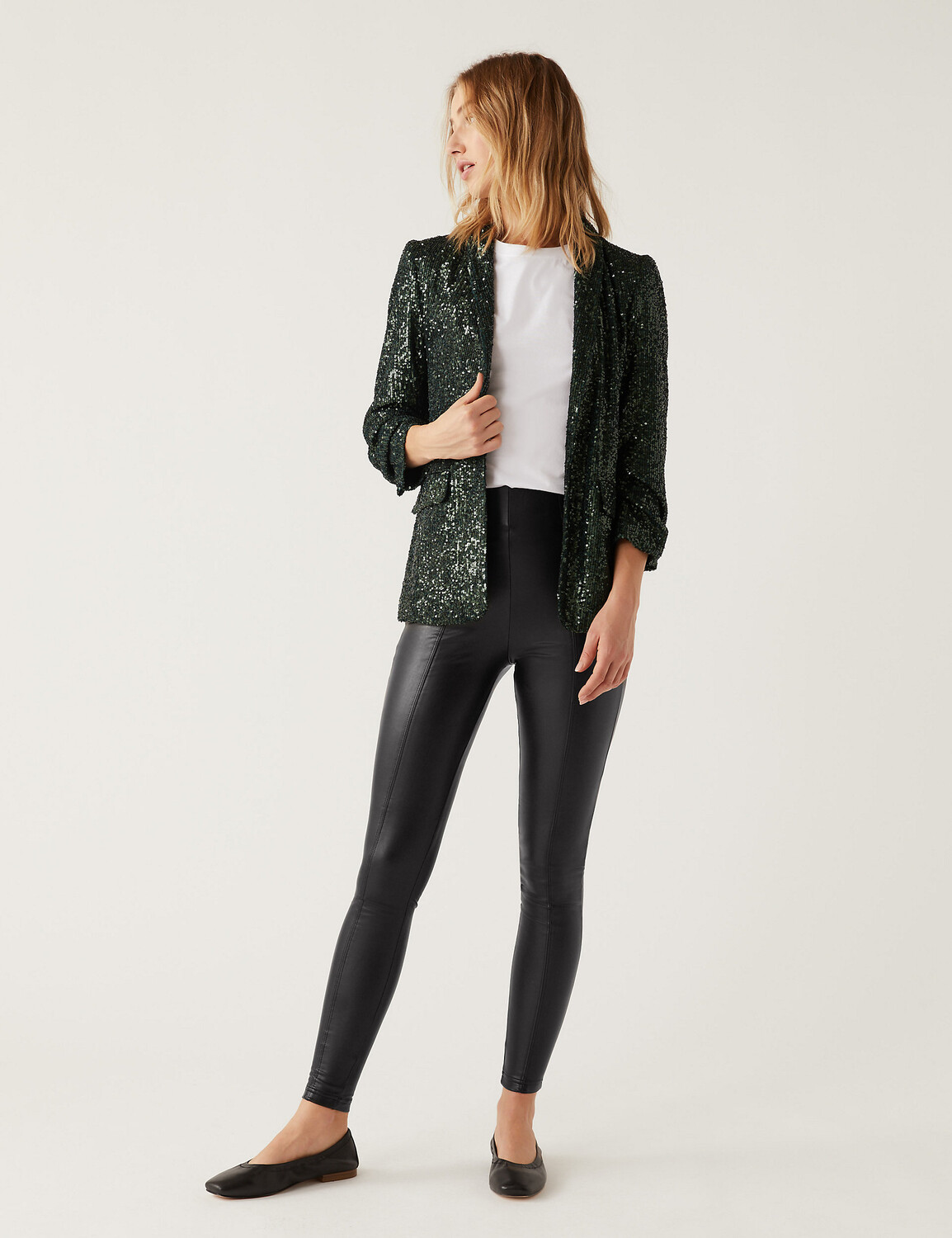 

Кожаные леггинсы с высокой талией Marks & Spencer, черный