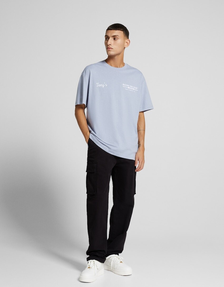 

Хлопковые брюки-карго Bershka, черный
