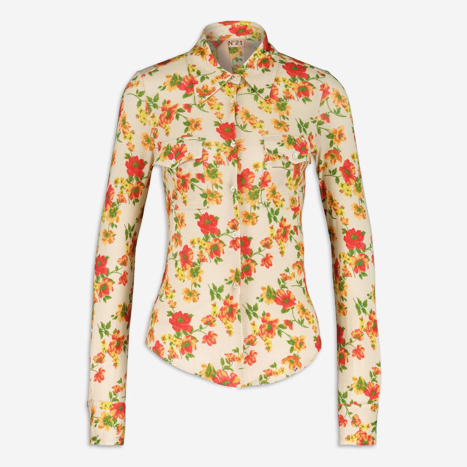 Разноцветная блузка-рубашка с цветочным узором Nº21