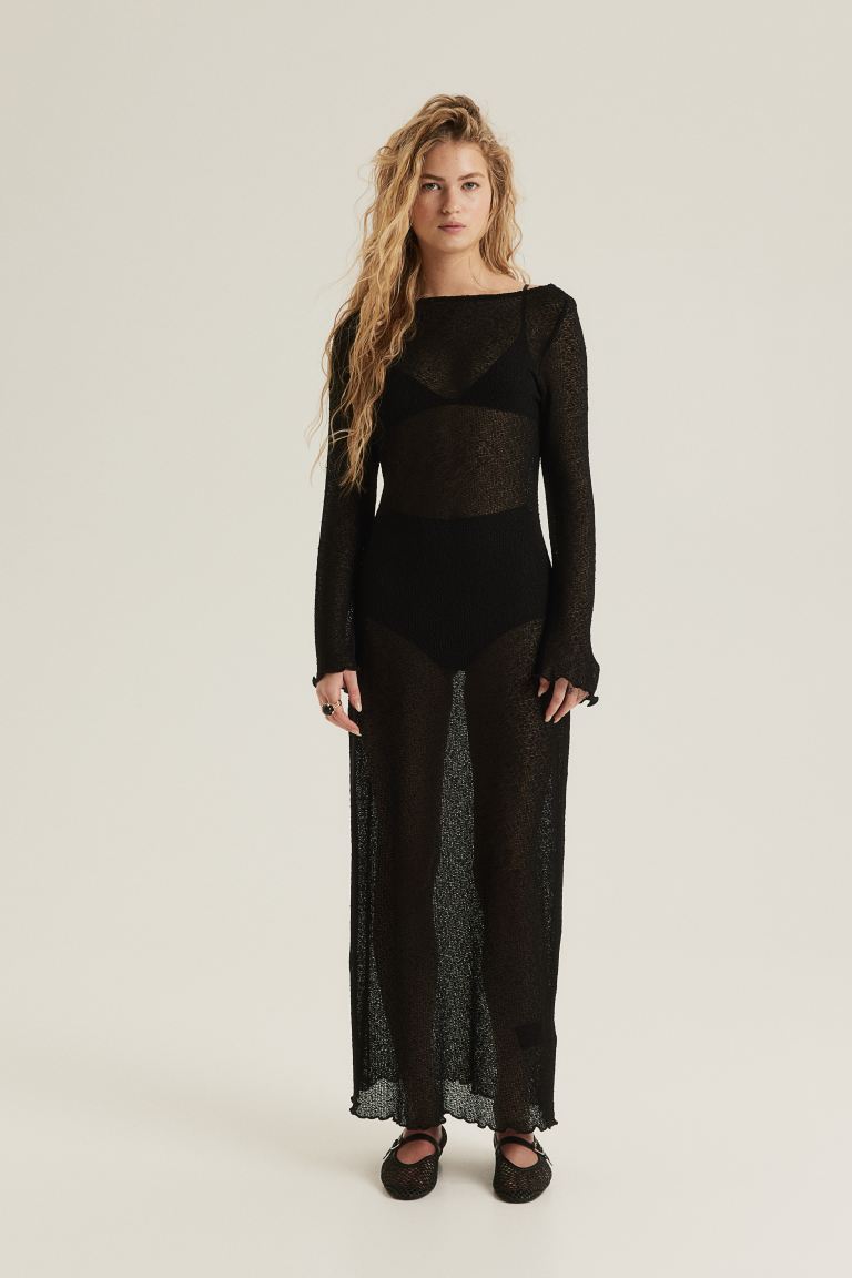 Облегающее трикотажное платье с глубоким вырезом на спине H&M, черный
