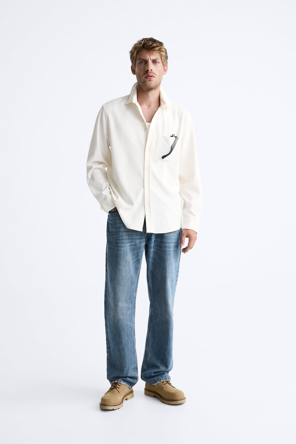 

Комфортная фактурная рубашка ZARA, белый