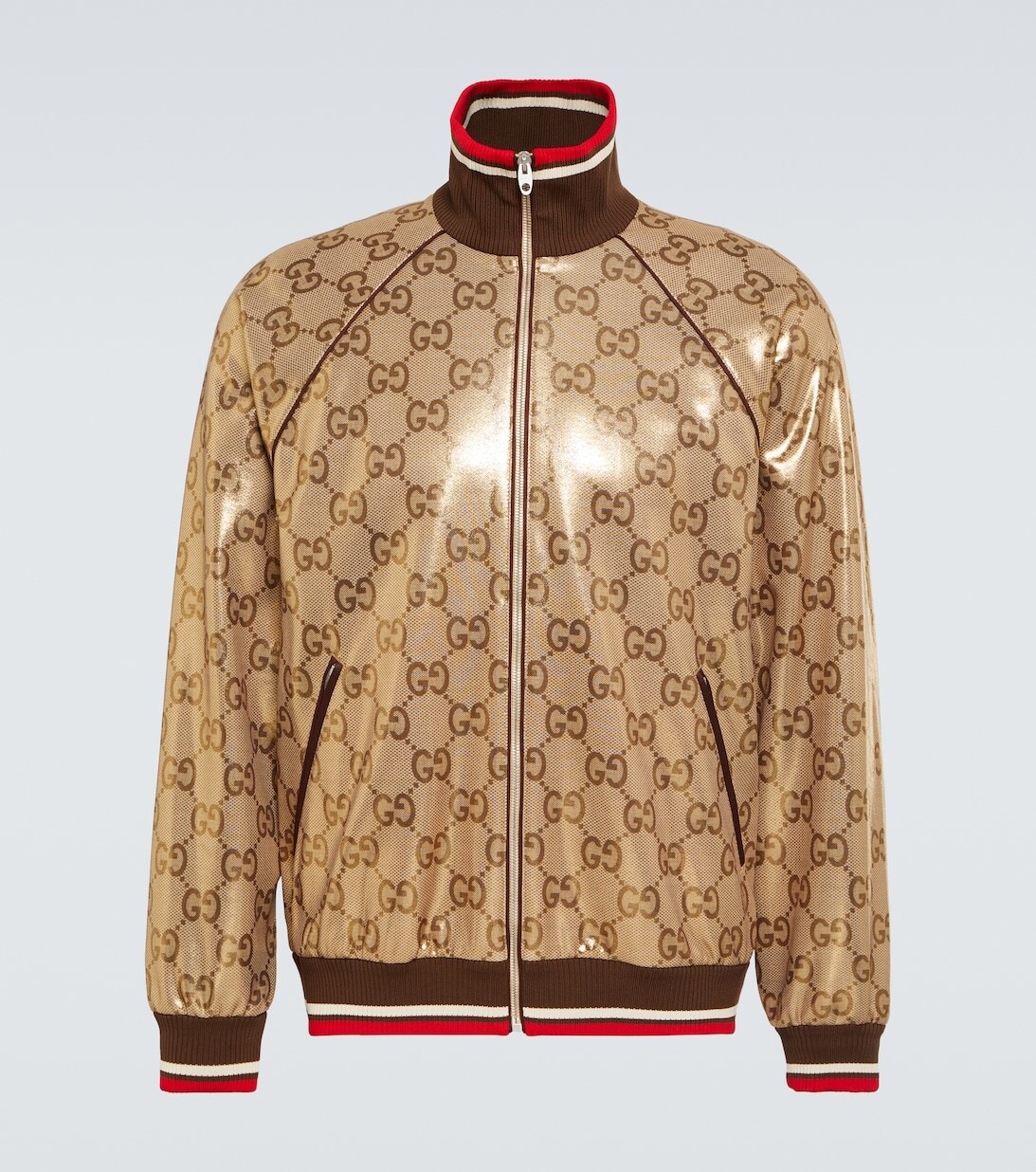 

Ламинированная куртка с узором GG Gucci, бежевый