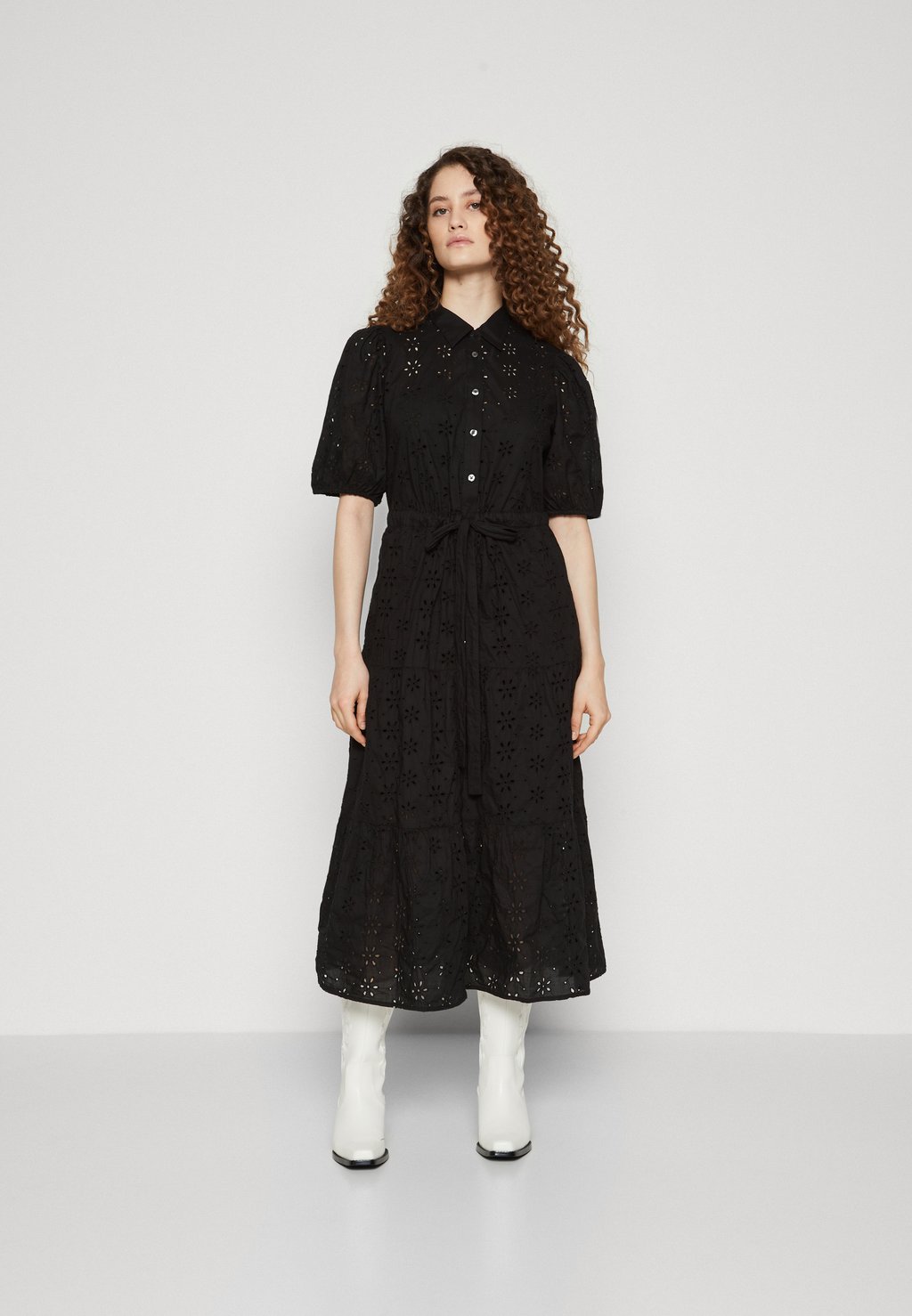 

Платье-рубашка PUFF DOWN MAXI EYELET GAP, черный