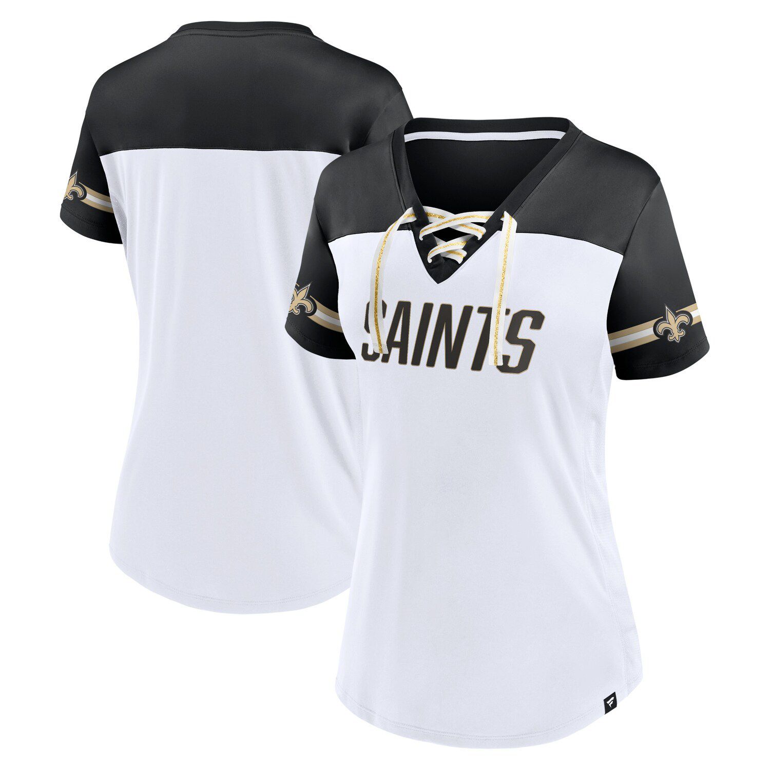 

Женская белая футболка Fanatics New Orleans Saints Dueling с наклонным v-образным вырезом и шнуровкой Fanatics, Белый