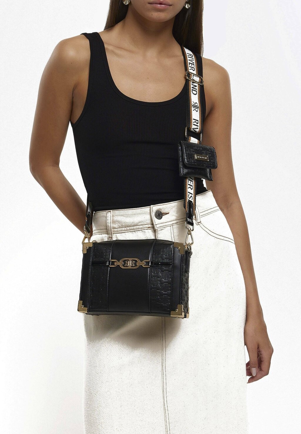 

Сумка через плечо Embossed River Island, черный