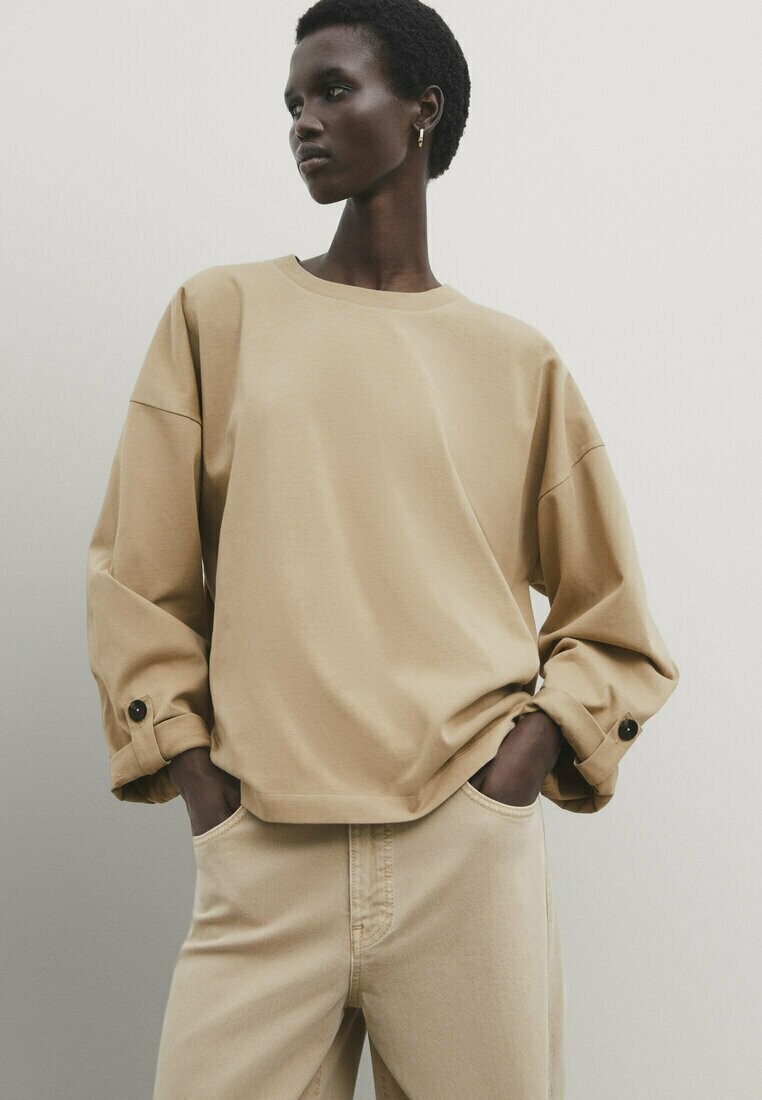 

Футболка с длинными рукавами Tab Sleeves Massimo Dutti, цвет camel