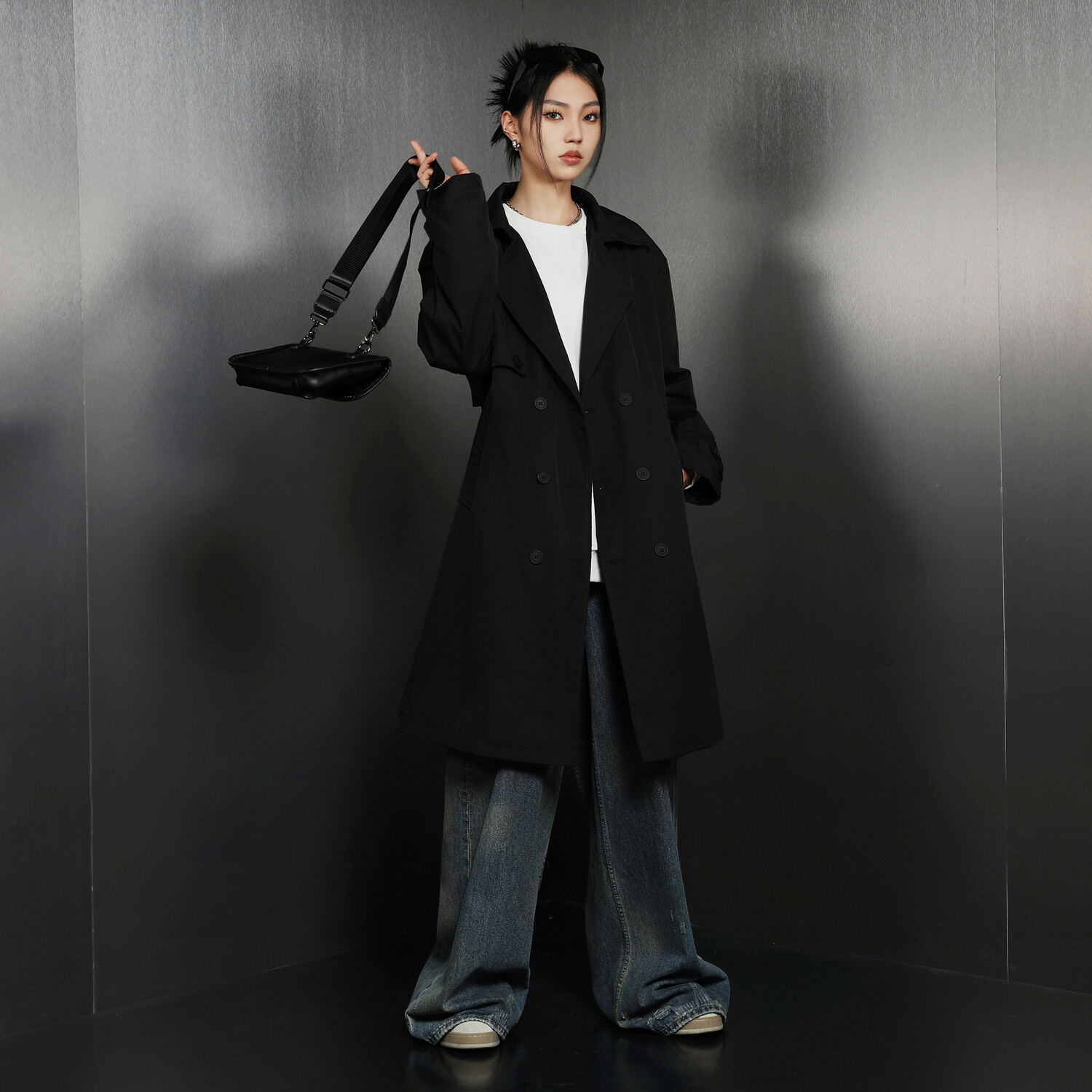 

Тренчкот унисекс Kawasaki, цвет Black (with free leather bag)