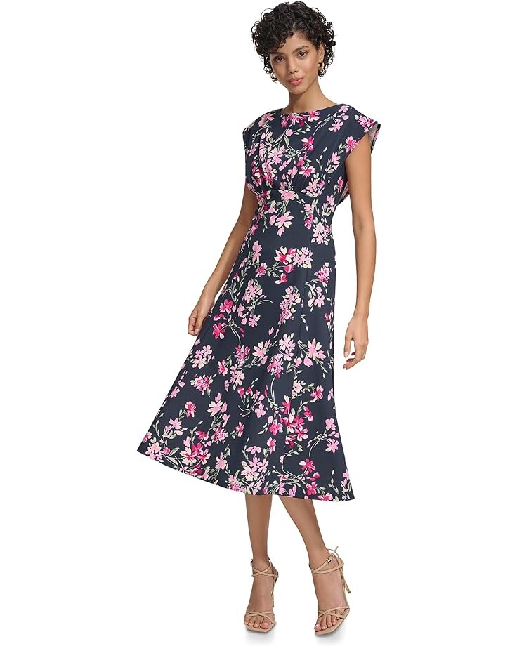 

Платье Calvin Klein A-Line Printed Scuba Crepe with Cap Sleeve, цвет Indg/Fsch Mult
