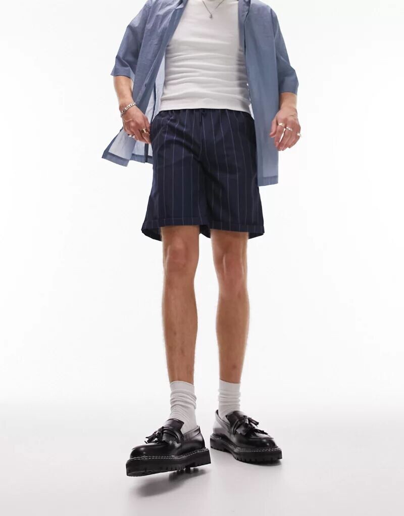 

Темно-синие полосатые шорты Topman с кулиской