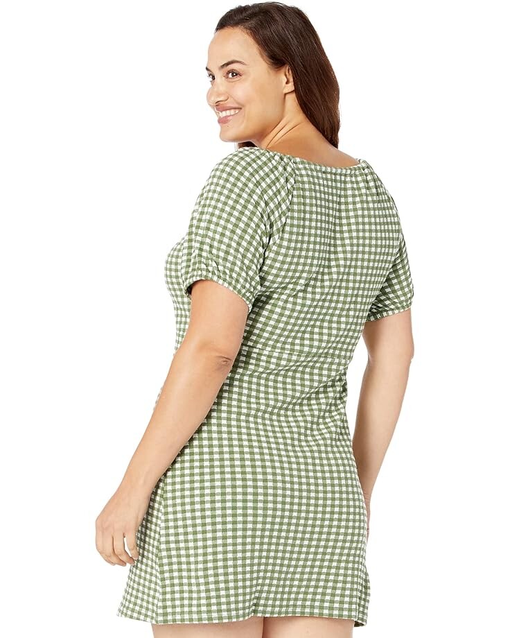 

Платье Madewell Jacquard Puff-Sleeve Mini Dress in Gingham Check, цвет Faded Palm