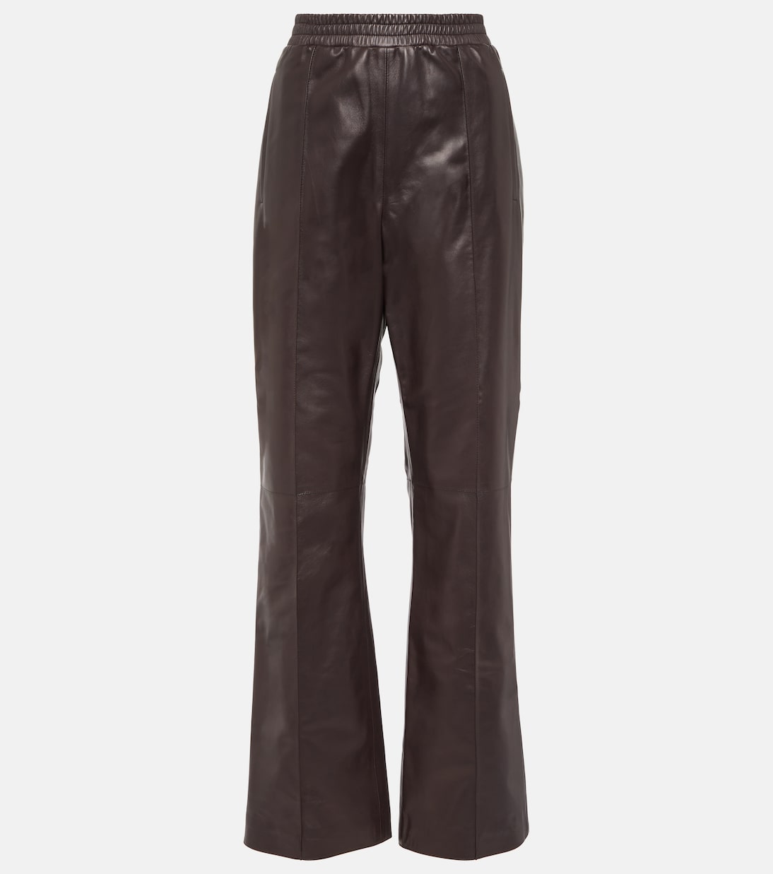 цена Расклешенные кожаные брюки Loewe, коричневый