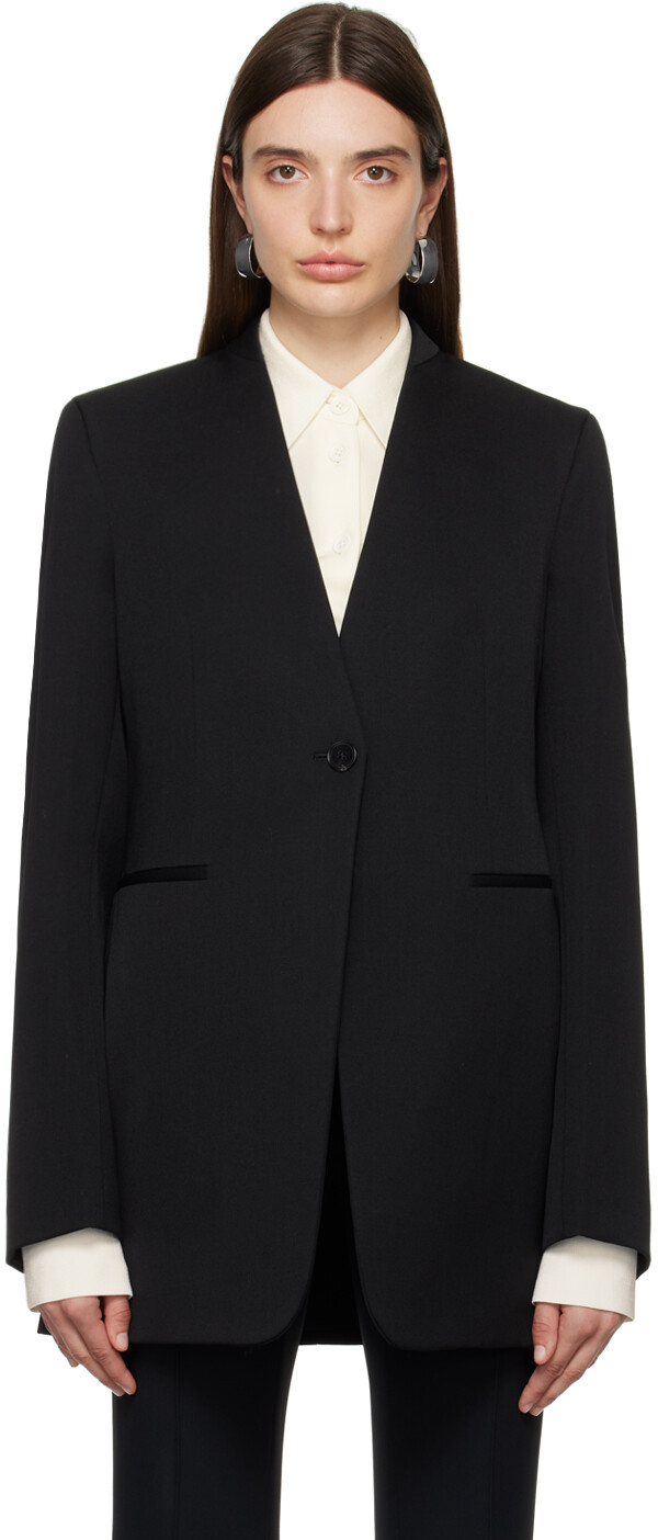 

Черный пиджак без воротника Jil Sander
