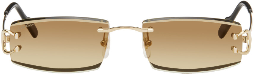 

Золотые прямоугольные солнцезащитные очки Cartier, цвет Gold/Gold/Brown
