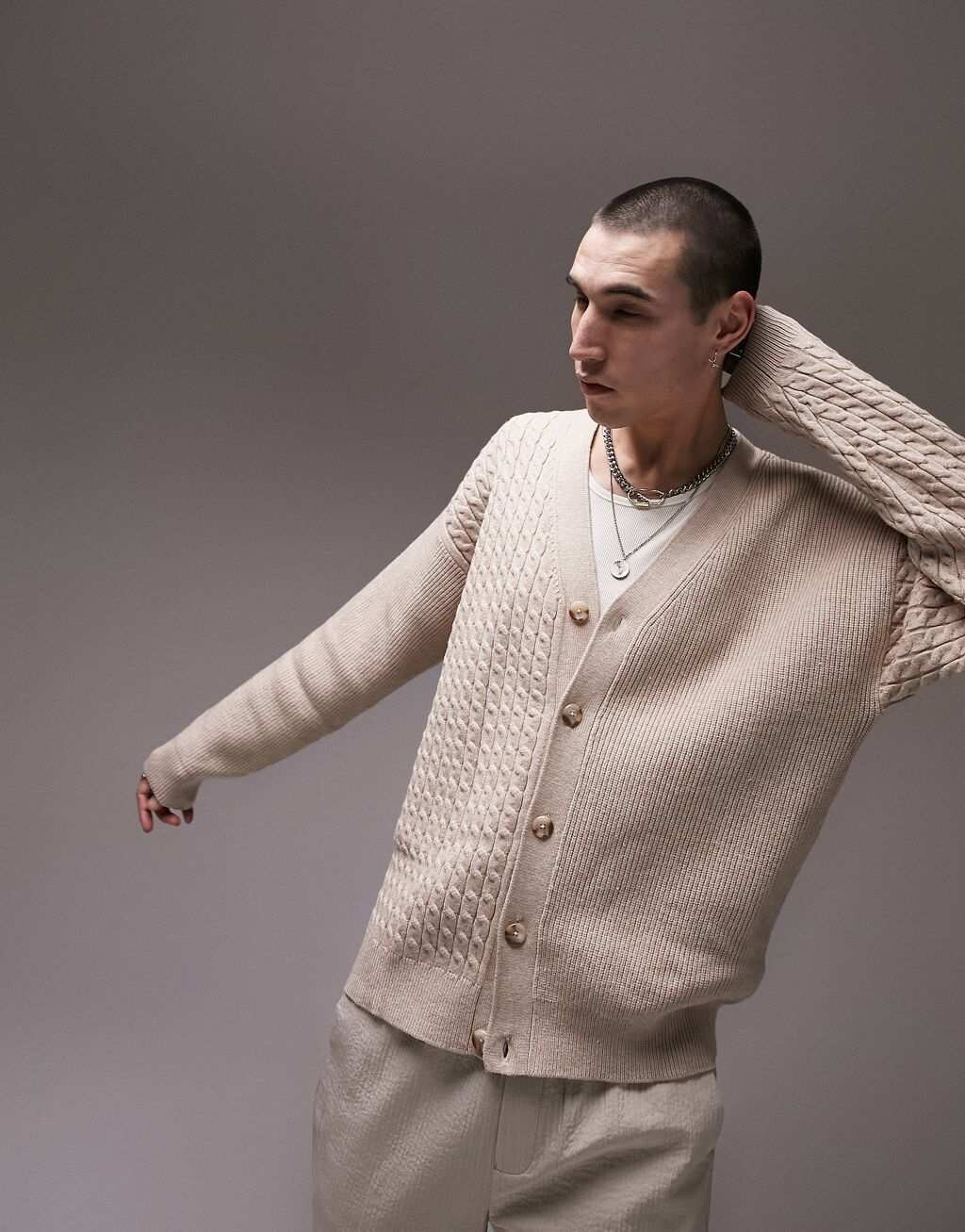 

Кардиган смешанной вязки Topman