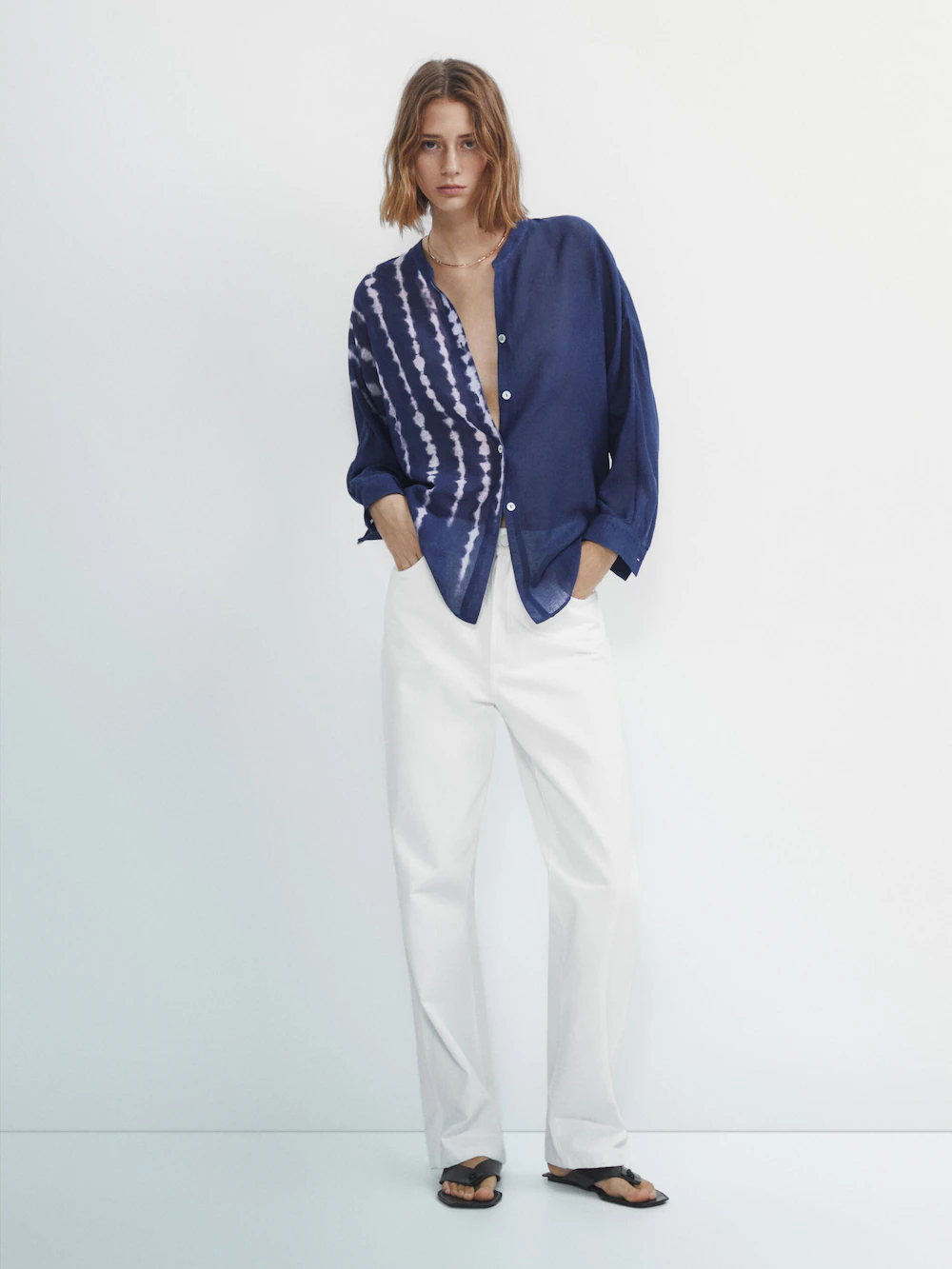 

Синяя рубашка из хлопка Massimo Dutti, синий