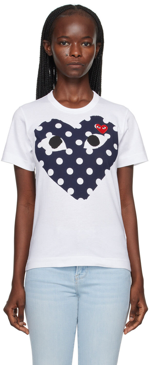 

Comme des Garçons Белая футболка с сердечками в большой двойной горошек, Белый