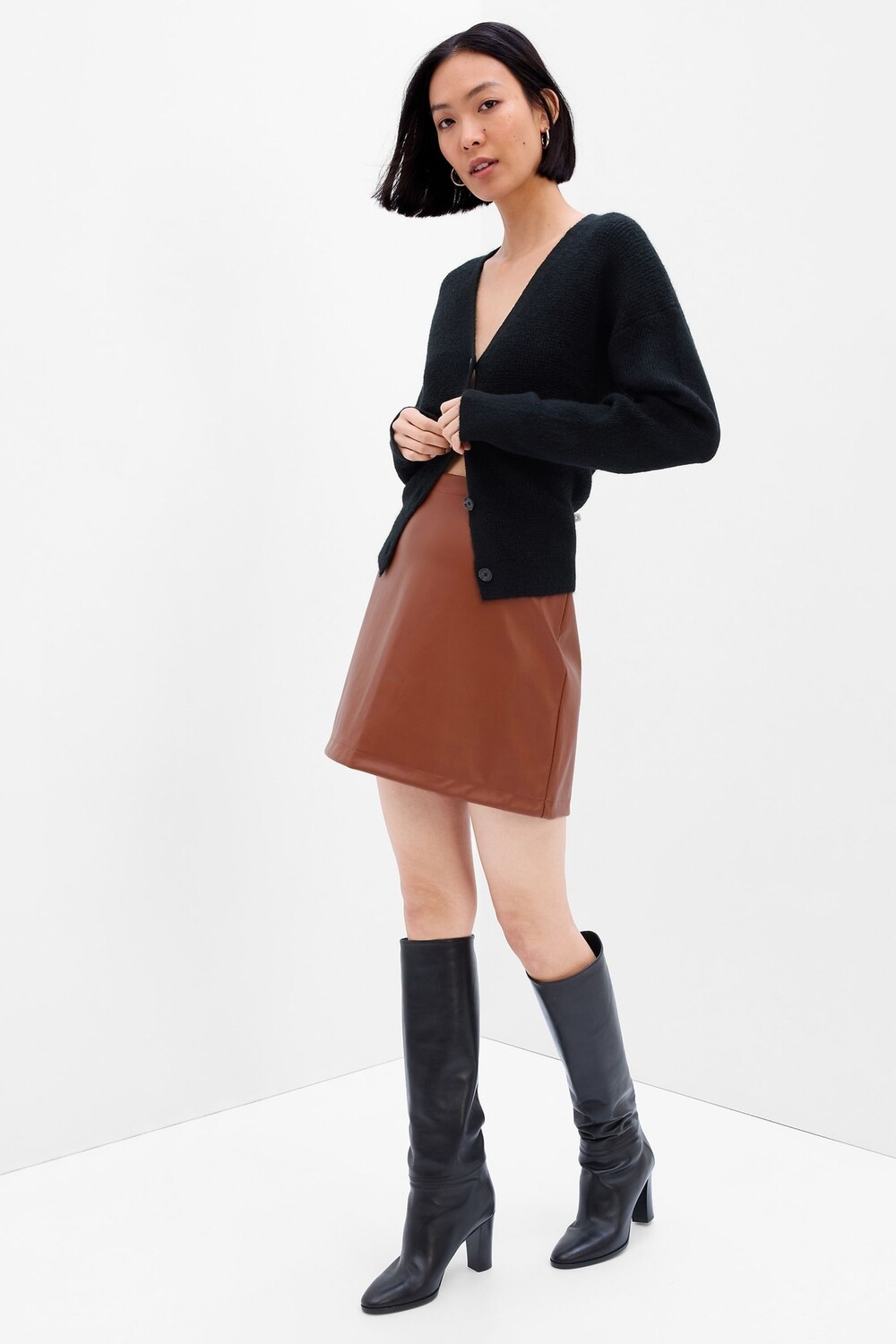 

Мини-юбка из искусственной кожи Gap, коричневый