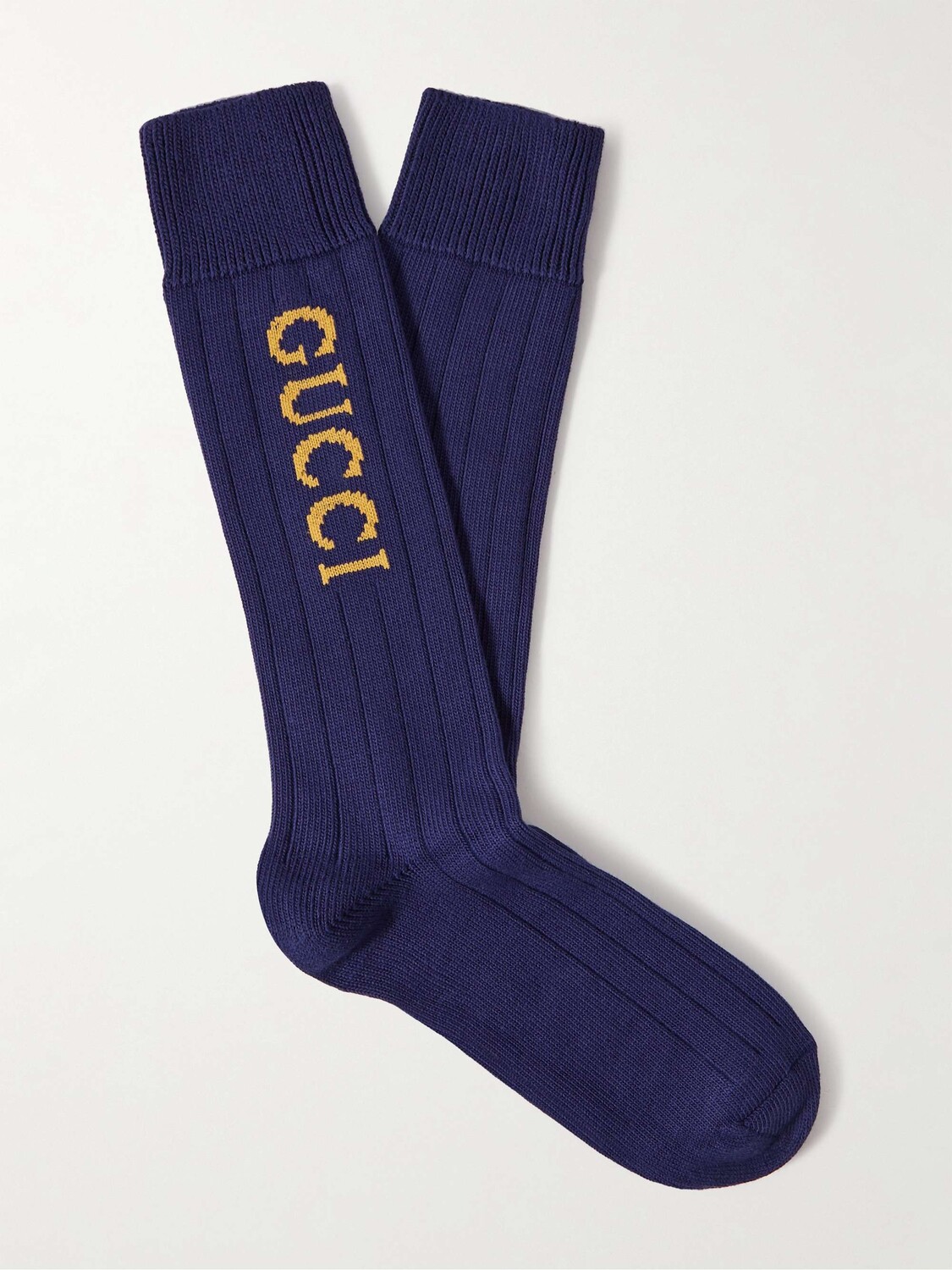 

Эластичные носки из смесового хлопка в рубчик с логотипом GUCCI, нави