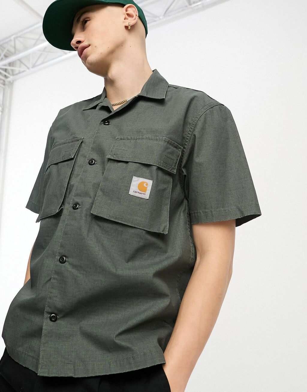 

Зеленая рубашка с короткими рукавами Carhartt WIP Wynton