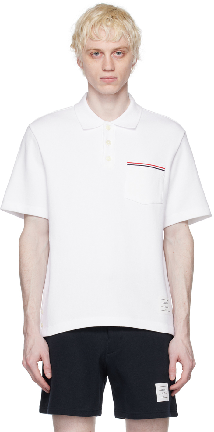 Белая футболка-поло с нашивками Thom Browne, цвет White