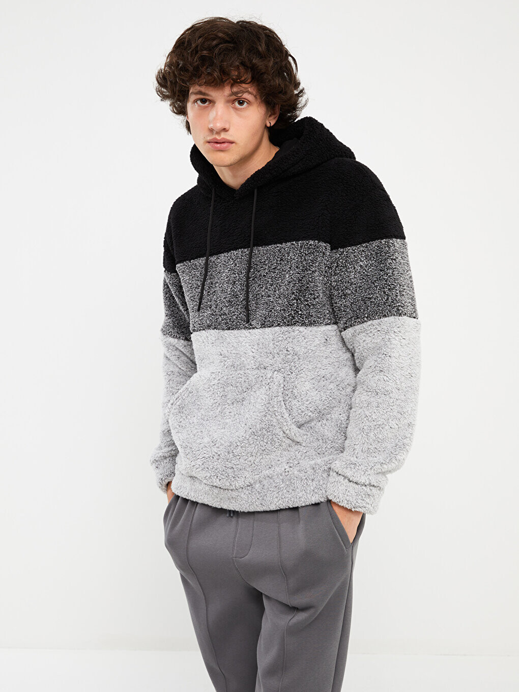 

Плюшевая мужская толстовка с длинным рукавом LCW Casual, новый черный