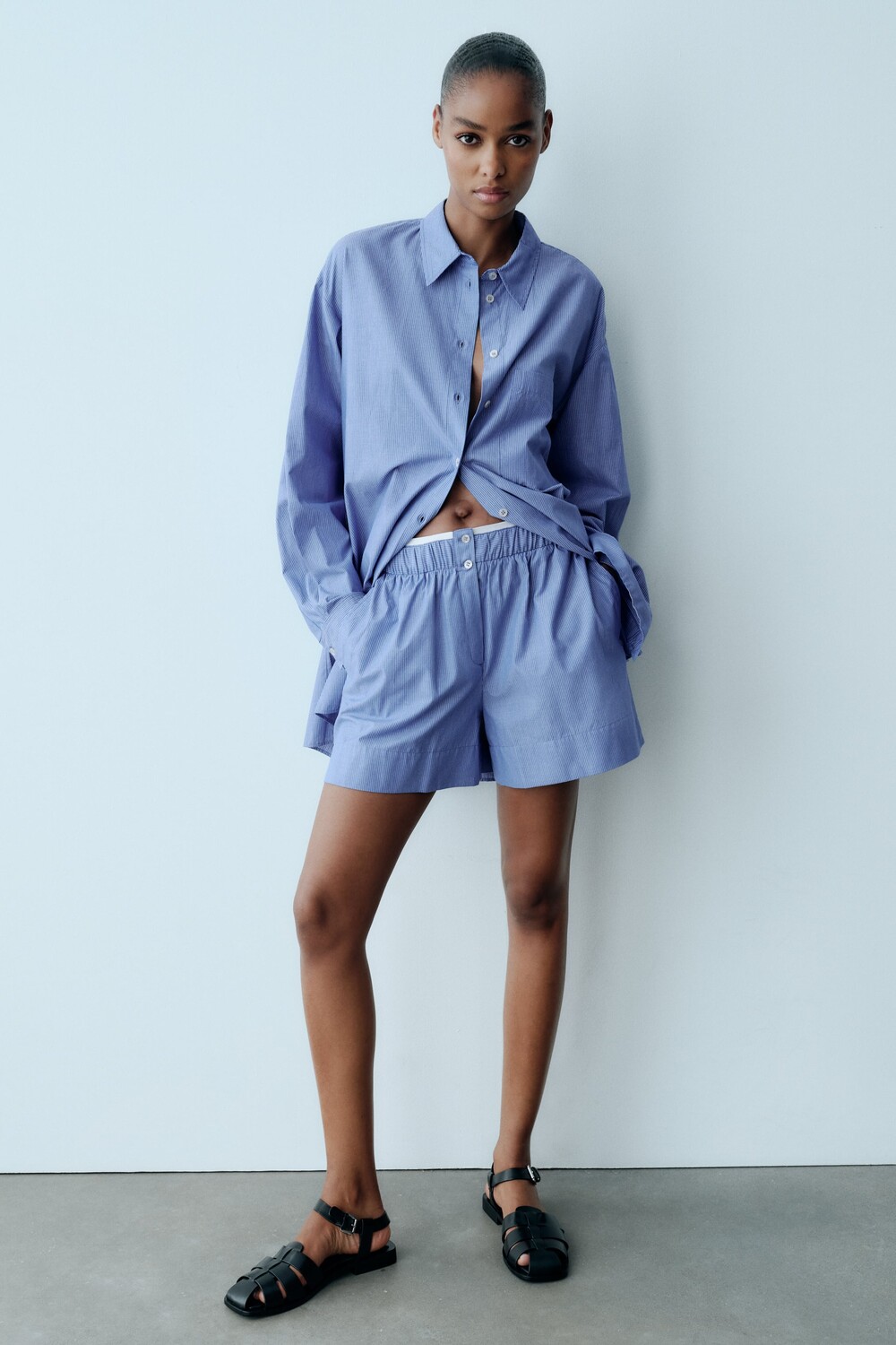 

Шорты из поплина в полоску Zara, синий