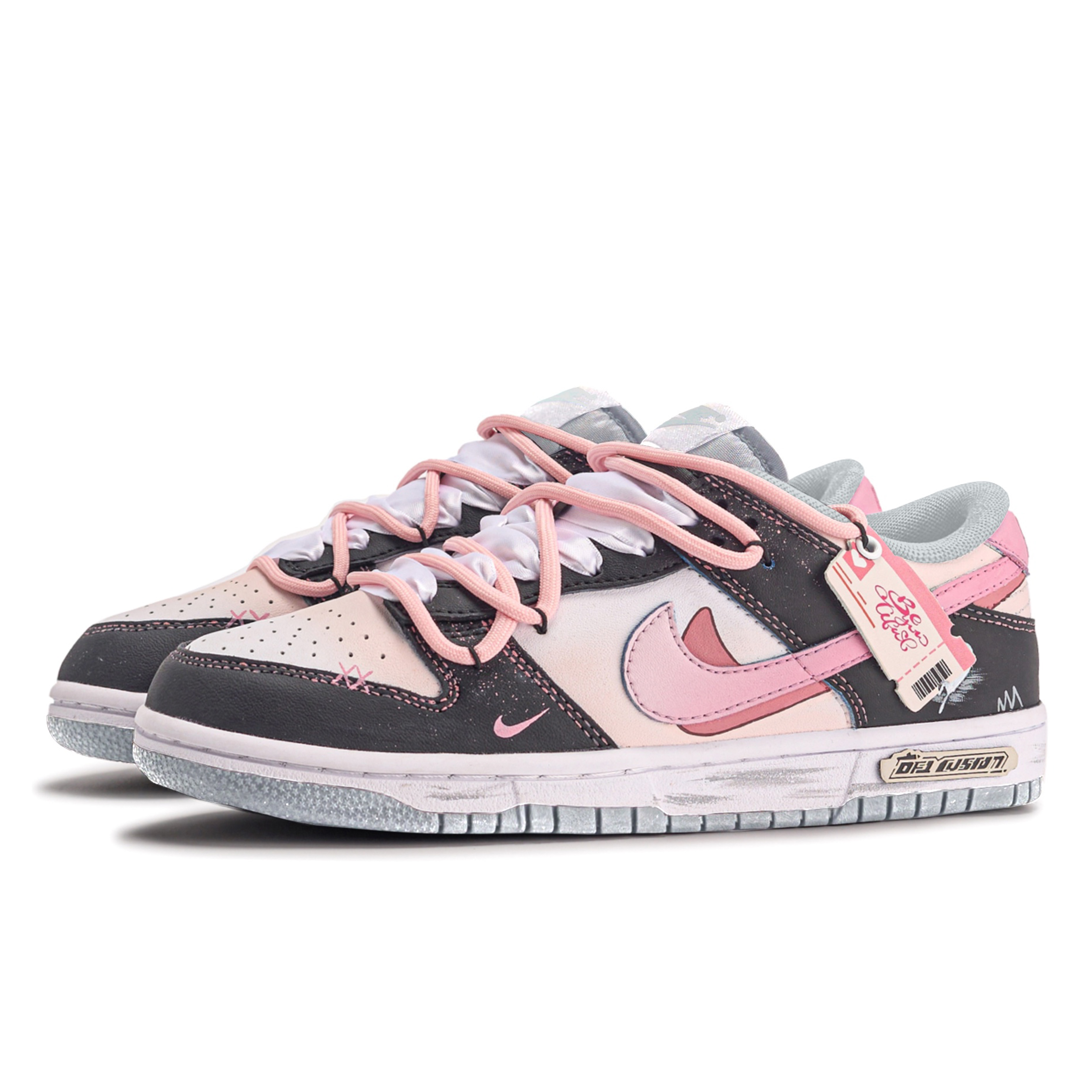 

Кроссовки Nike Dunk Skateboarding Shoes Women's Low-top Black/pink, черный/розовый