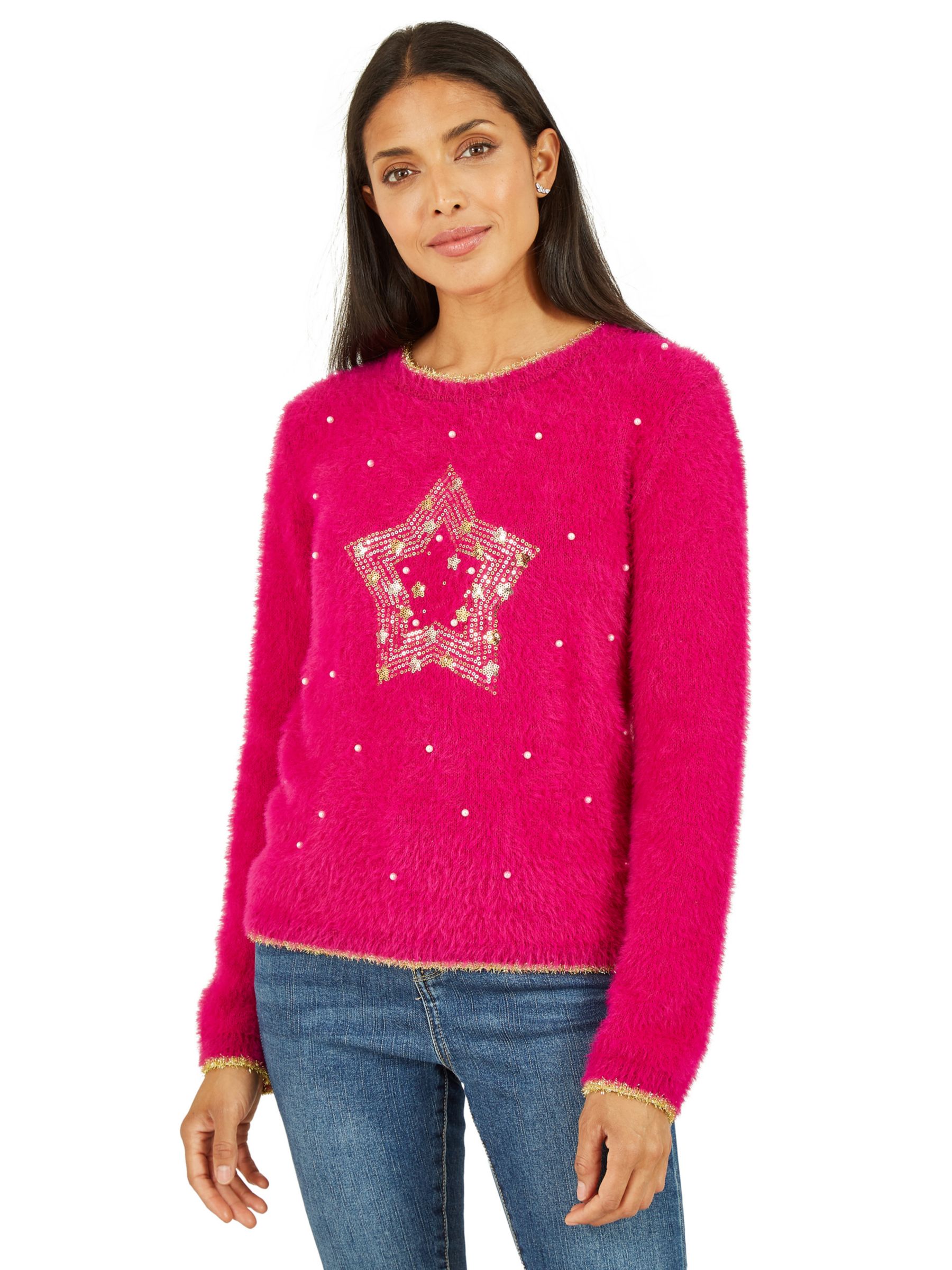 цена Рождественский джемпер Mela London со звездами и жемчугом Yumi, розовый