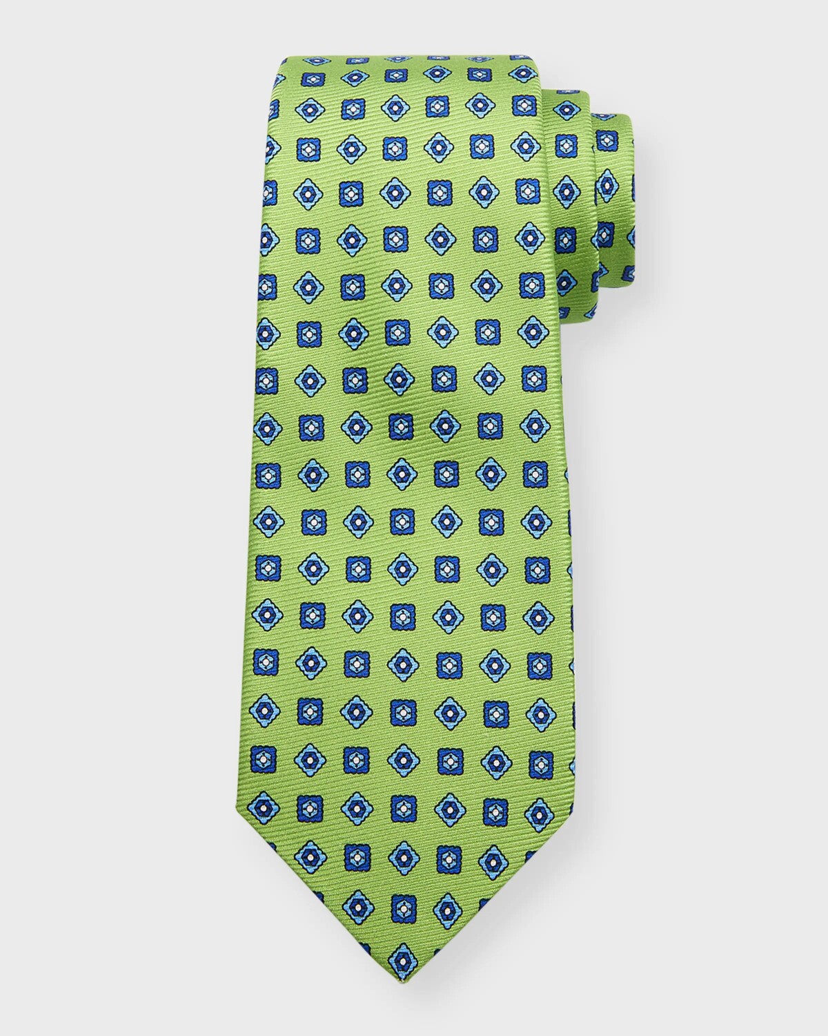 

Мужской шелковый галстук с квадратным принтом Kiton, цвет Green Multi