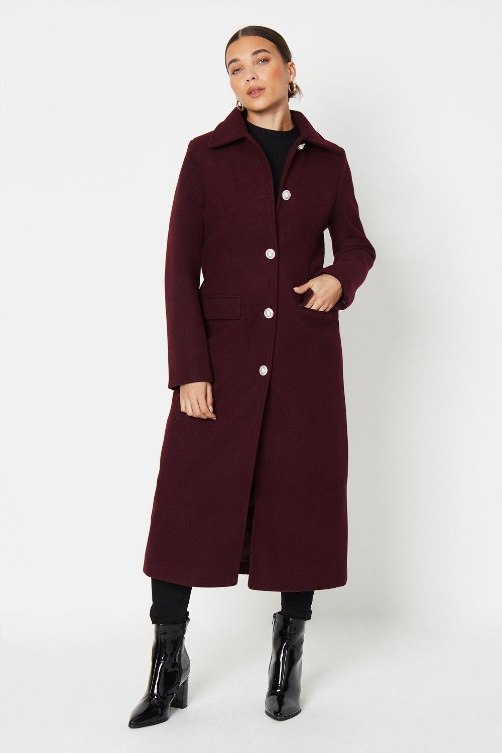 

Удлиненное пальто Petite с поясом и отделкой стразами Dorothy Perkins, красный