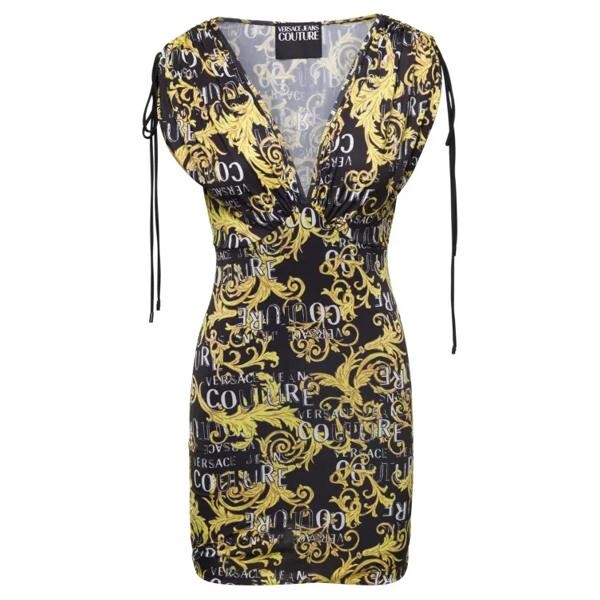 

Платье multicolor v neck mini dress with all-over couture Versace Jeans Couture, черный