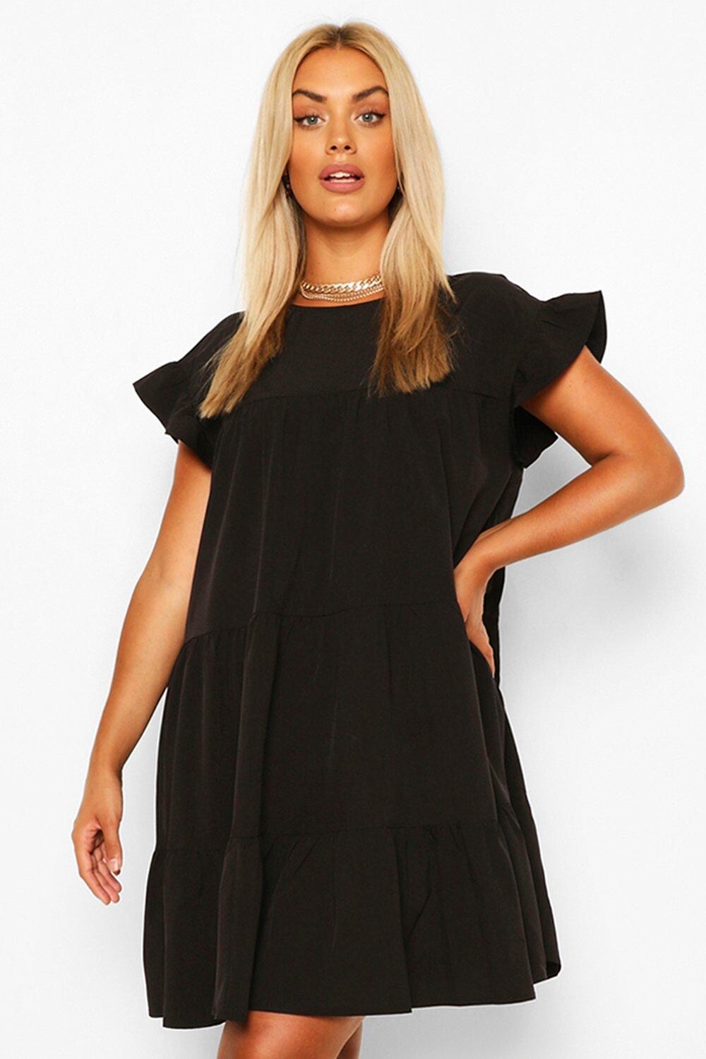 

Платье плюс с рюшами Boohoo, черный