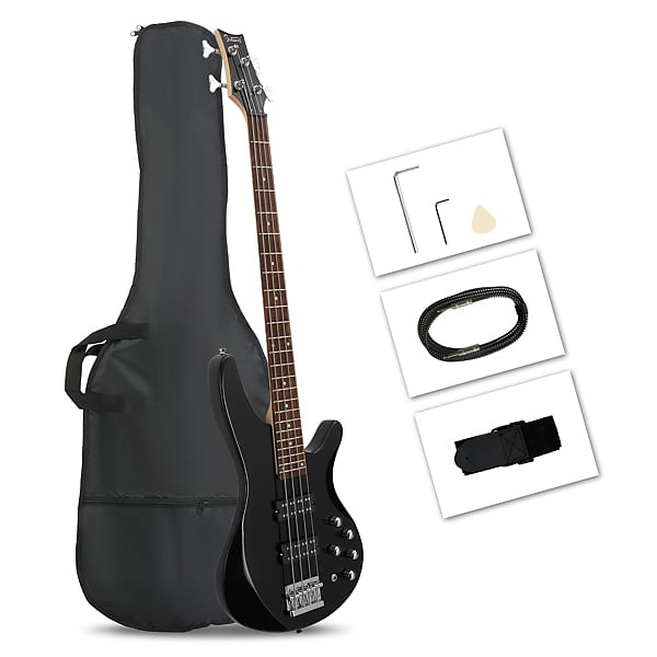 цена Басс гитара Glarry 44 Inch GIB 4 String H-H Pickup Laurel Wood Fingerboard Electric Bass Guitar Black