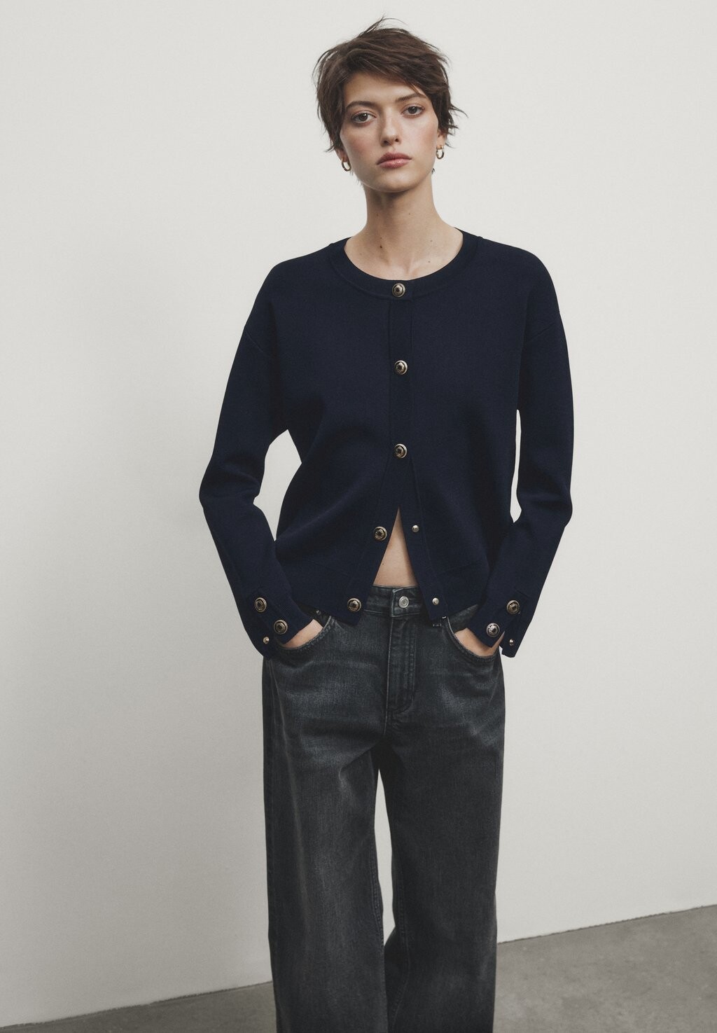 

Кардиган With Snap Buttons Massimo Dutti, цвет mottled dark blue