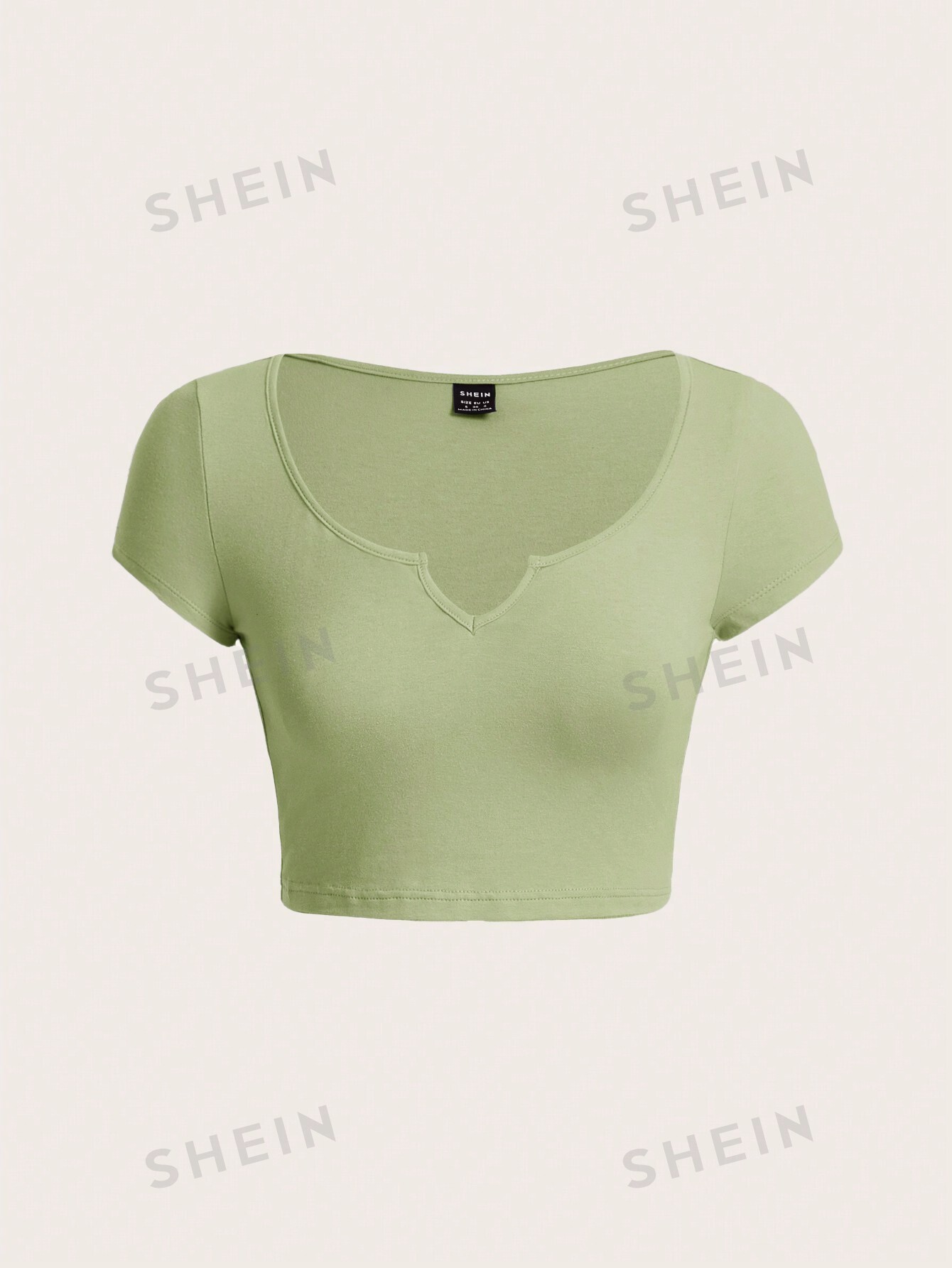 SHEIN BASICS Женская однотонная короткая укороченная футболка с вырезом, мятно-зеленый