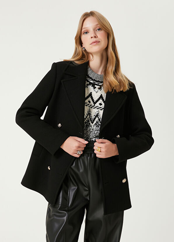 

Двубортное шерстяное пальто Beymen Club, черный