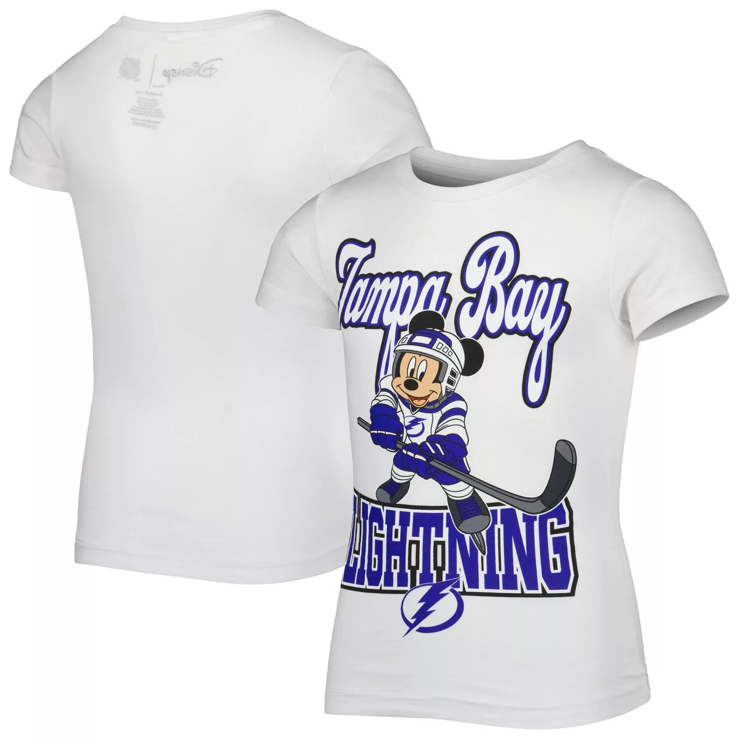 Молодежная белая футболка Tampa Bay Lightning с Микки Маусом для девочек Go Team Go Outerstuff
