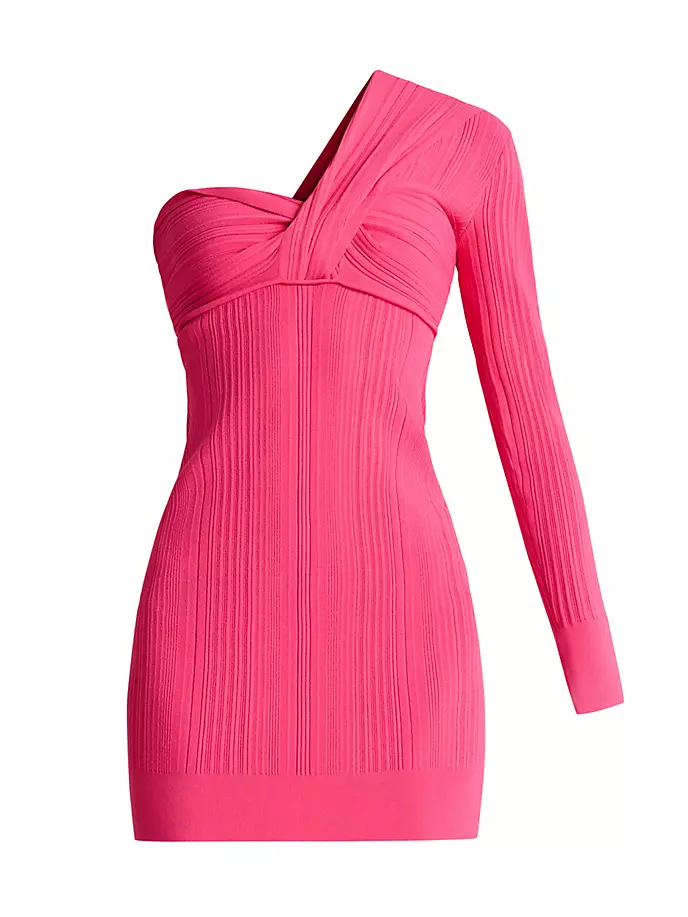 

Перекрученное мини-платье на одно плечо Hervé Léger, цвет neon fuchsia