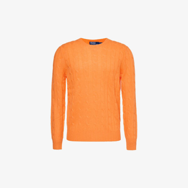 

Кашемировый джемпер косой вязки с круглым вырезом Polo Ralph Lauren, оранжевый
