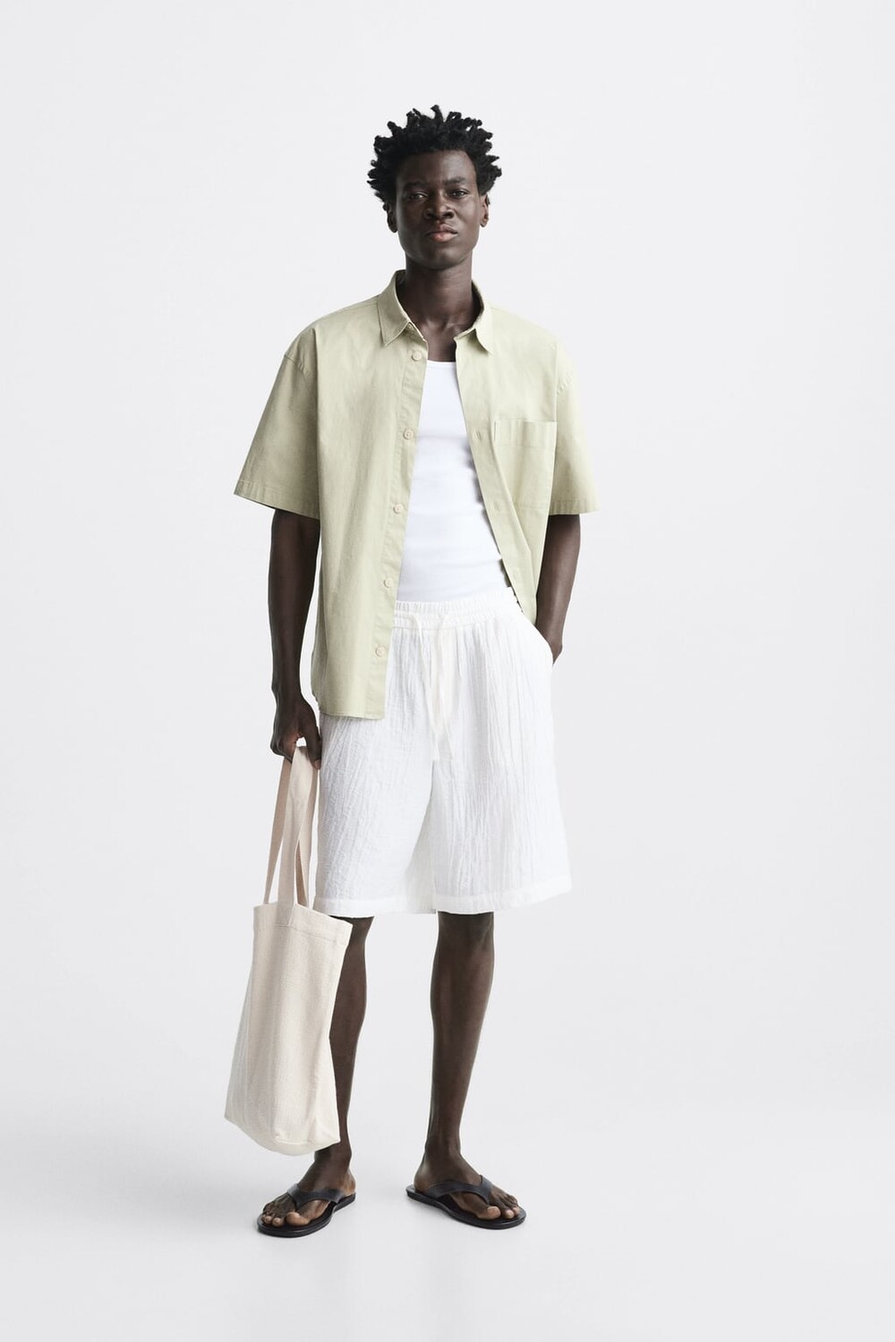 

Шорты-бермуды с эффектом складки ZARA, белый