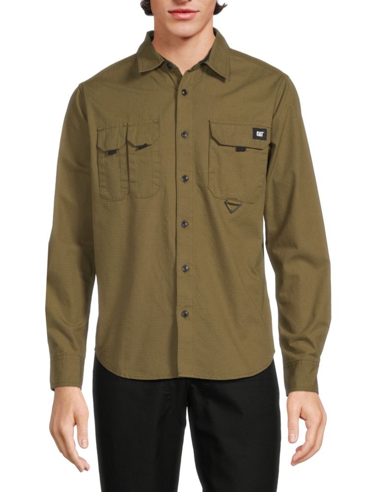 Однотонная рубашка в деловом стиле Cat Wwr, цвет Military Olive