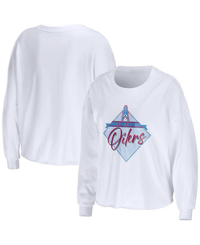 

Белая женская укороченная футболка с длинным рукавом Houston Oilers Gridiron Classics Domestic WEAR by Erin Andrews, белый
