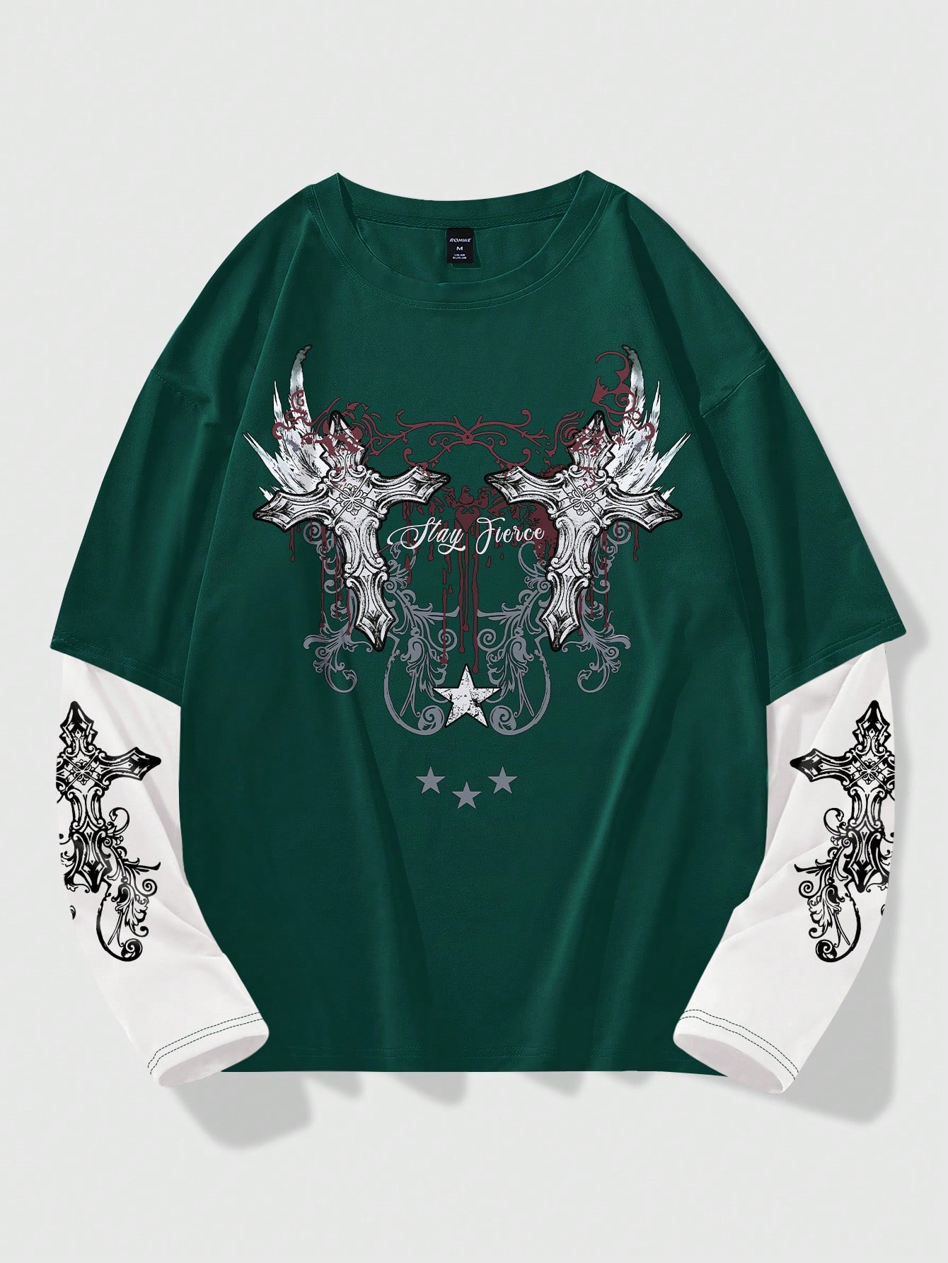 цена Мужская футболка ROMWE Grunge Punk 2 в 1 с крестовым узором, многоцветный