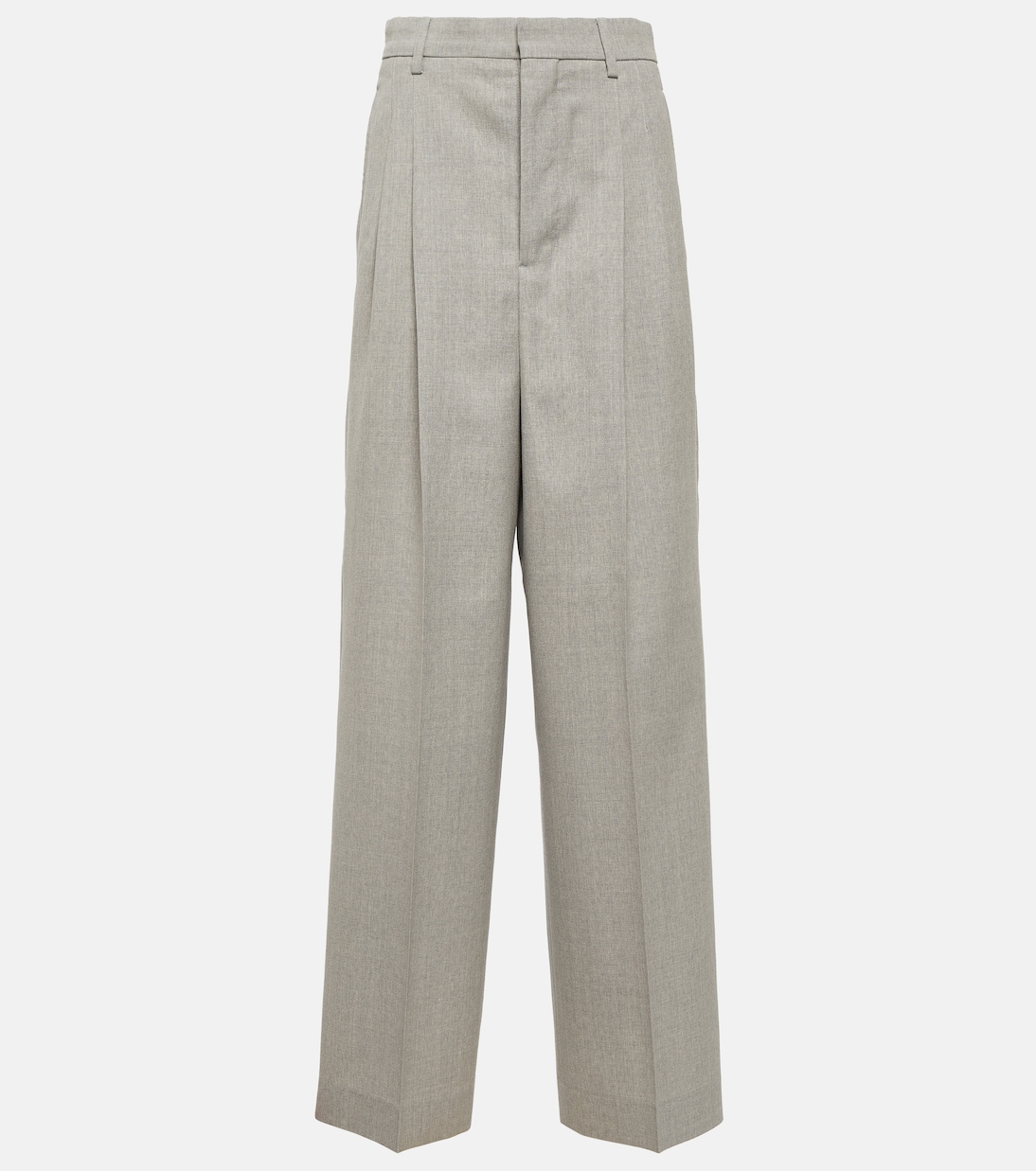 Широкие брюки из шерсти с высокой посадкой Ami Paris, серый