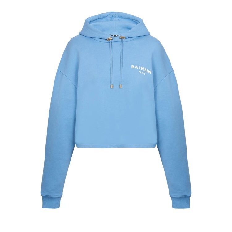 

Худи Balmain Flock Detail Cropped Hoodie, синий
