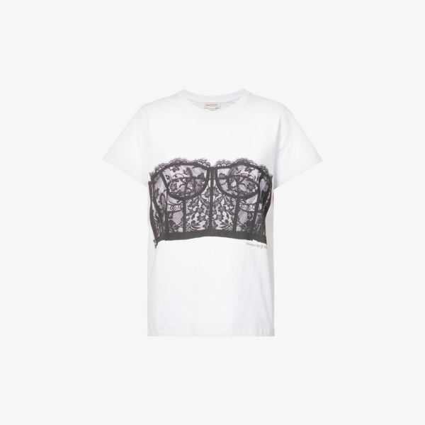 

Футболка из хлопкового джерси с корсетным принтом Alexander Mcqueen, черный