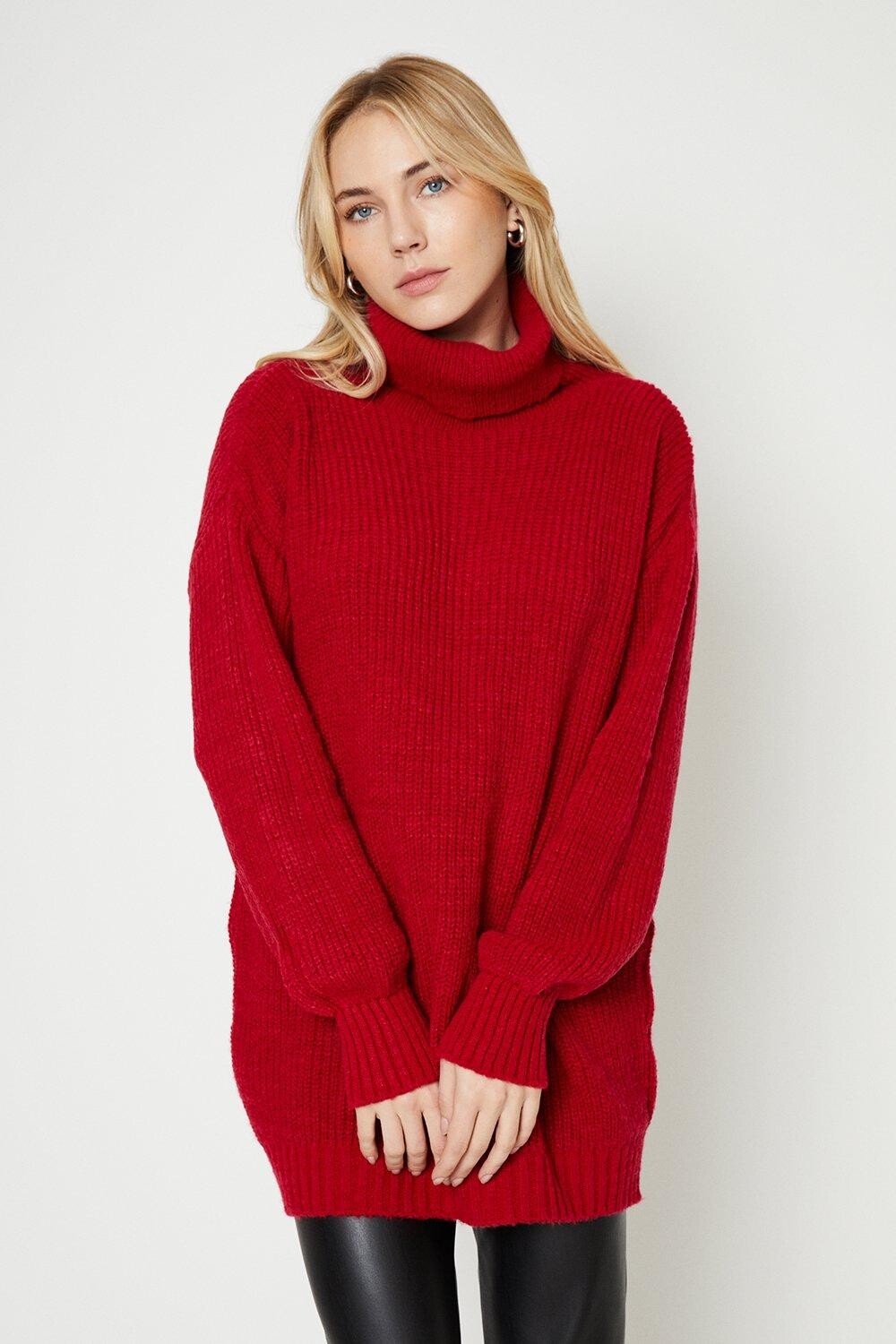 

Высокий удлиненный массивный джемпер с высоким воротником Dorothy Perkins, красный